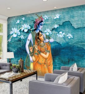 Hindu Couple, Krishna Hindu, Personalized Wallpaper, Classic Wallpaper, Bright Walls, Art Deco Wallpaper, Wall Decor Design, Krishna Painting, Diy Bottle