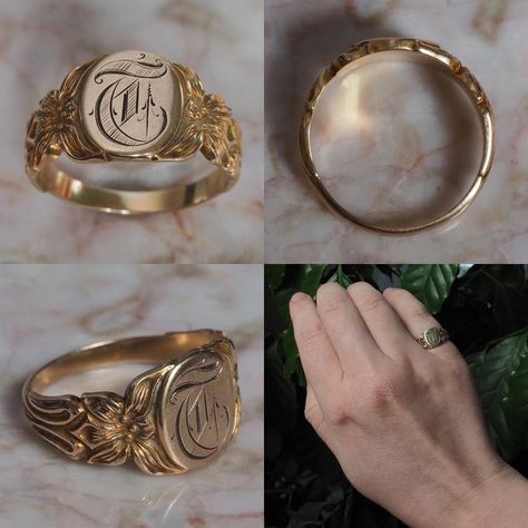 Gold Signet Ring Mens, Mens Gold Signet Rings, Signet Ring Gold, Mens Ring Designs, Custom Signet Ring, Art Nouveau Ring, Golden Rings, Signet Ring Men, Golden Ring