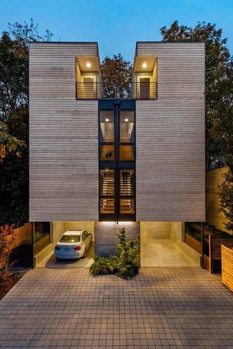 Townhouse Exterior, Build Design, Duplex Design, Floating Stairs, Townhouse Designs, Narrow House, Project Inspiration, Story House, Modern Exterior