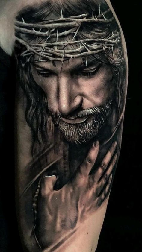 Jesus Tattoo Sleeve, Christus Tattoo, Jesus Christ Tattoo, Jesus Tattoo Design, Heaven Tattoos, Christ Tattoo, Jesus Drawings, Jesus Christ Painting, Jesus Artwork