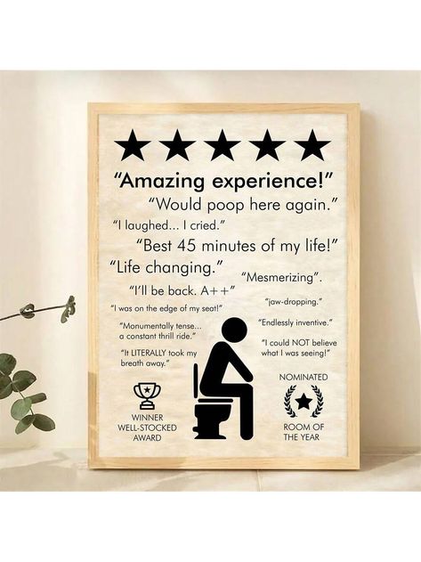 1 pc Humorous Bathroom Quote Sign Wall Poster Retro Amazing Experience Would Poop Here Again Reviews Canvas Painting Home Decor Multicolor    Synthetic Fiber     Home Decor, size features are:Bust: ,Length: ,Sleeve Length: Diy Wood Projects For Men, Bathroom Crafts, Funny Bathroom Decor, Painting Home, Bathroom Humor, Home Decor Paintings, Poster Retro, Bathroom Signs, Sign Wall