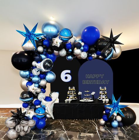 PRICES MAY VARY. 【Astronaut Balloon Kit】Includes the following 115 Pcs of different sizes of 5"10"12"18" balloons, we chose royal blue, matte black,long metal balloons, Agate blue, Agate black and white and metal Blue and silver rubber balloons as the theme palette, adding a variety of different colors aluminum foil star, silver four ive-pointed star balloon and glue dot glue chain kit allows you to create a cheerful and vibrant atmosphere 【Reliable Color 】 We insist on real photography，Providin Balloon Arch Star Wars, Star Wars Balloon Wall, Star Wars Theme Balloon Garland, Star Wars Balloon Arch, Blue Silver Balloon Garland, Spaceballs Movie, Star Wars Balloons, Silver Balloon Garland, Galaxy Balloons