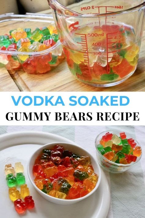 Vodka Soaked Gummy Bears, Gummy Bears Soaked In Vodka, Boozy Gummies, Vodka Gummy Worms, Vodka Gummy Bears Recipe, Drunk Gummy Bears, Alcohol Gummy Bears, Drunken Gummy Bears, Gummy Bear Shots