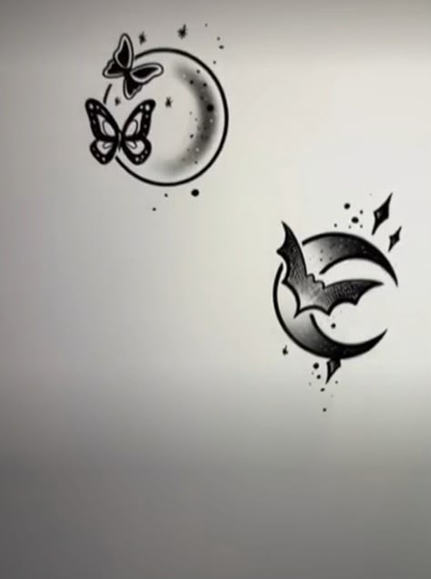 Painting Above Bed, Butterfly Bat, Bats Tattoo Design, Bestie Tattoos, Matching Friend Tattoos, Moon Butterfly, Bestie Tattoo, Matching Friend, Moon Tattoos