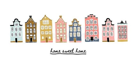 Amsterdam Illustration Houses, Amsterdam Houses Drawing, Amsterdam Houses Illustration, Amsterdam Graphic, Amsterdam Illustration, Birthday Board Ideas, Bridge Drawing, Wallpaper Business, Historic Design