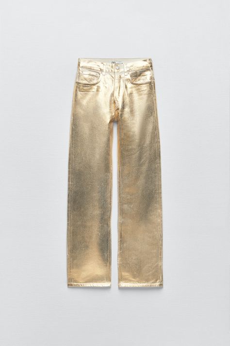 Metallic Trousers, Gold Jeans, Gold Pants, Zara Gold, Metallic Look, Stockholm Fashion, Zara Jeans, Zara Woman, Zara Pants