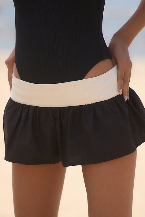 Cotton, elastane Pull-on styling Hand wash Imported | Colorblock Micro Shorts by Anthropologie in Black, Women's, Size: Large, Cotton/Elastane Shorts Swimming Outfit, Micro Mini Shorts Outfit, Micro Shorts Outfit, Mini Shorts Outfit, Fashion Blog Design, La Outfit, Outfit Shuffles, Outfits Athletic, Micro Shorts