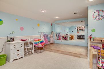 stage for playroom | Playroom Stage Design Ideas, Pictures, Remodel, and Decor Kids Stage Design, Playroom Stage, Ballet Room, Yoga Room Design, Dance Studio Design, Home Dance Studio, Ballet Bar, Lydia Rose, Kids Stage