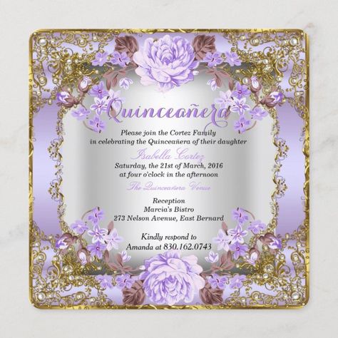 Quinceañera Birthday Invitations Quinceañera Invitations | Zazzle Quinceanera Venue, Quinceañera Invitations, Purple Invitation, Invitations Quinceanera, Pearl Frame, Purple Quince, Quince Invitations, Purple Invitations, Quinceanera Planning