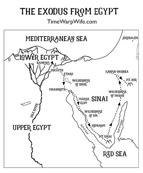 FREE PRINTABLE-The Exodus From Egypt Map from @timewarpwife. Goes along with the FREE PRINTABLE Exodus Bible Study on her website. Exodus Bible Study Notes, Exodus Bible Study, 10 Plagues Of Egypt Object Lesson, Moses Exodus From Egypt, Exodus Map, Youth Devotions, The Exodus From Egypt, Study Websites, Exodus Bible