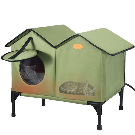 PRICES MAY VARY. 🔥【HEATED OUTDOOR CAT HOUSE】 If you are looking for an outdoor cat shelter with the convenience of a heated bed, here is the one for you! With the IPEAIN Outdoor Heated Cat House, your cat or feral cat can stay warm and comfy even in the harshest of the winters. ✅【Weather Resistant & Sturdy】 Well constructed with durable 600 denier polyester and sturdy hollow board backing, the outside cat house is durable, waterproof, insulated with plush heating pad, providing a safe, warm, co Outdoor Cat Box For Winter, Outdoor Cat Enclosure Winter, Outdoor Cat Feeder, Outdoor Cat Shelter Diy, Cat House Outdoor Winter, Heated Outdoor Cat House, Kitten Stuff, Insulated Cat House, Heated Cat House