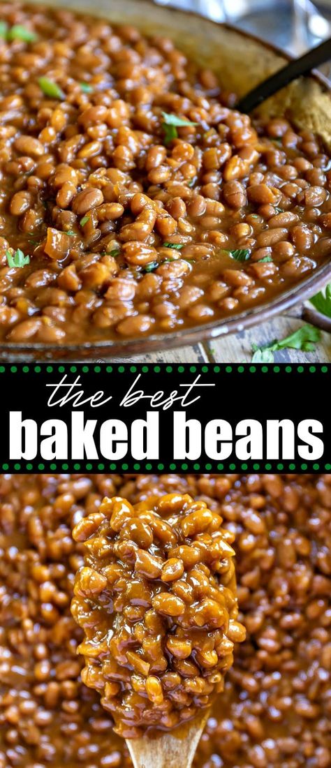 These easy Baked Beans are a delicious addition to BBQs, potlucks, picnics, and game day celebrations! Made from scratch, this thick and hearty baked beans recipe can be served hot or cold - your choice! // Mom On Timeout #bakedbeansrecipe #bakedbeans #crockpotbeans #beanrecipes #slowcooker #crockpot Best Baked Beans Recipe, The Best Baked Beans, Baked Beans From Scratch, Simple Baked Beans Recipe, Baked Beans Crock Pot, Best Baked Beans, Slow Cooker Baked Beans, Easy Baked Beans, Beans In Crockpot