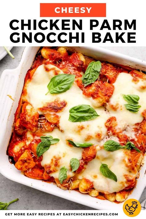 Chicken Parmesan Gnocchi, Parmesan Gnocchi, Gnocchi Bake, Gnocchi Recipes Easy, Gnocchi Dishes, Chicken Alfredo Bake, Chicken Bacon Ranch Pasta, Comfort Food Chicken, Baked Gnocchi