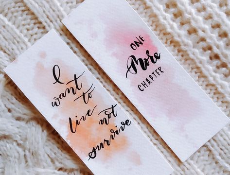 Calligraphy Bookmark Ideas - Hand painted and hand lettered bookish watercolor bookmark - one more chapter Romantic Bookmark Ideas, Book Mark Making Ideas, Book Mark Making, Bookmarks Calligraphy, Handmade Bookmark Ideas, Calligraphy Bookmarks, Book Marks Design Ideas, Rapunzel Birthday Invitation, Watercolor Hand Lettering