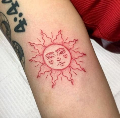 16 Tattoo, Sun And Moon Tattoo, Red Ink Tattoos, Dope Tattoos For Women, Red Tattoos, Discreet Tattoos, Sun Tattoo, Dainty Tattoos, Aesthetic Tattoo