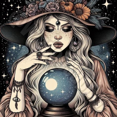 VoodooSupply - Etsy Crystal Ball Witch, Witch Artwork, Witch Crystal Ball, Witchy Wallpaper, Rhinestone Art, Screen Saver, Witch Art, Witch Aesthetic, Witchy Woman