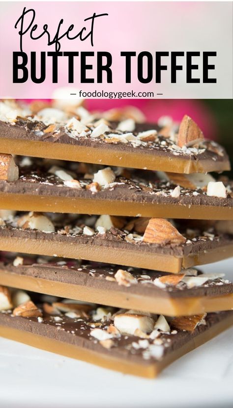 Butter Toffee Recipe, Peanut Butter Toffee, English Toffee Recipe, Easy Toffee, Homemade Bakery, Butterfinger Candy, Homemade Toffee, Toffee Candy, Toffee Recipe