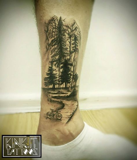 Dirt Road Tattoo Ideas, Walking Tattoo Ideas, Dirt Road Tattoo, Road Trip Tattoo, Path Tattoo, Road Tattoo, Scenery Tattoo, Mountain Bike Tattoo, Iron Man Tattoo