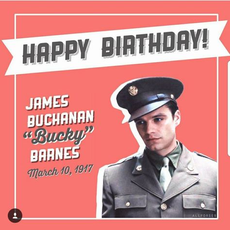 Happy Birthday, Bucky!!!🎂🎂🎂 Happy Birthday Bucky Barnes, James Buchanan "bucky" Barnes, James Buchanan, Bucky Barnes Winter Soldier, Bucky Barnes, Winter Soldier, Birthday Quotes, Soldier, Happy Birthday