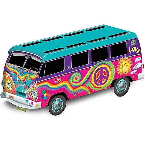 60s Bus Centerpiece Hippie Birthday Party, Bus Party, 60s Theme, Hippie Birthday, Hippie Party, Party Centerpiece, Halloween Costume Shop, Kids Party Supplies, Sports Themed Party