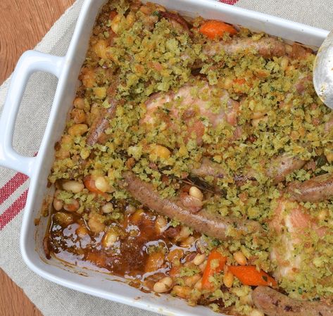 Cassoulet-Style Chicken and Sausage Recipe | Pamela Salzman & Recipes Chicken And White Beans Recipe, Chicken And White Beans, White Beans Recipe, White Bean Recipes, Onion Soup Recipe, Chicken And Sausage, French Onion Soup Recipe, Sausage Recipe, French Theme