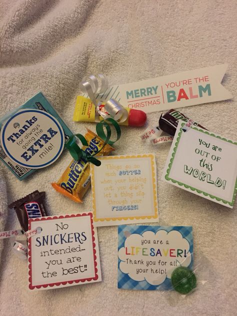 Thank you and appreciation snacks, candy, gum, lip balm.  Great little gifts to say thank you! Corny Appreciation Gifts, Thank You Candy Gifts, Candy Thank You Ideas, Candy Puns For Work, Small Thank You Gifts For Coworkers, Cute Thank You Gifts, High Funny, Appreciation Gifts Diy, Candy Quotes