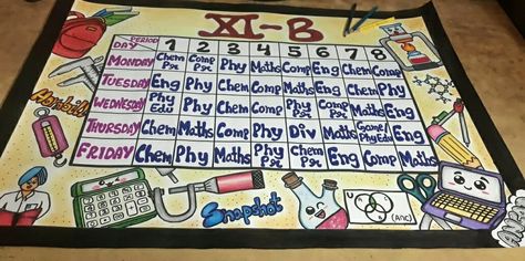 School Timetable Ideas Creative, Time Table Chart For Classroom, Timetable Ideas For Classroom Aesthetic, Time Table Decoration Ideas For School, Timetable Chart For Classroom, Creative Time Table For School, School Timetable Chart, School Time Table Ideas, Class Time Table Chart Ideas