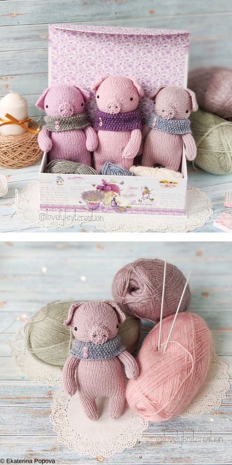 Free Knit Toy Animal Patterns, Amigurumi Free Knitting Pattern, Knitted Pigs Free Pattern, Tiny Knitted Dolls Free Patterns, Free Amigurumi Knitting Patterns, Knit Pig Pattern Free, Mini Knitting Patterns, Knitted Pig Pattern Free, Tiny Knitted Animals Free Pattern