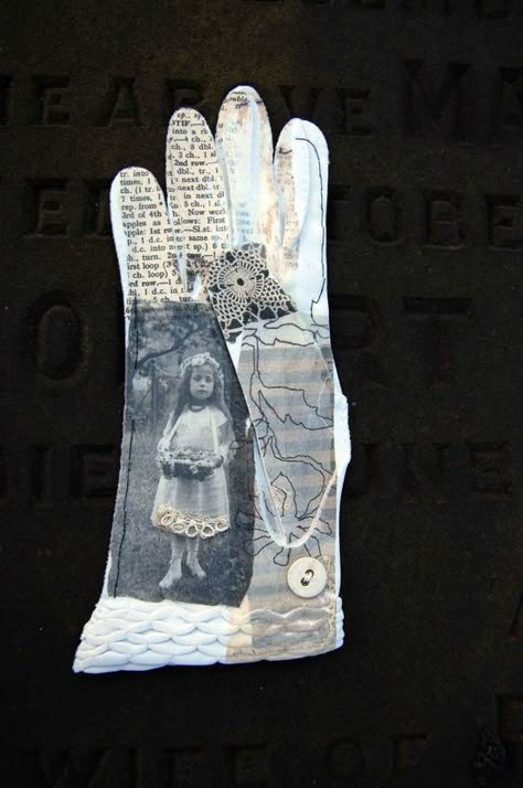 Memento Mori - Mandy Pattullo Mandy Patullo, Mandy Pattullo, Mixed Media Textiles, Foto Transfer, Vintage Gloves, Assemblage Art, Art Mixed Media, Art Textile, Textile Artists