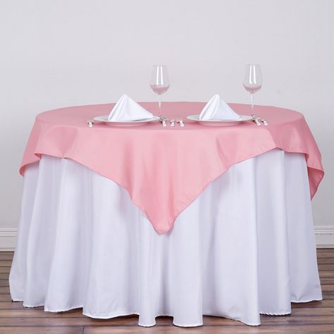 54" Rose Quartz Square Polyester Table Overlay Wedding Tablecloths, Table Overlays, Table Skirt, Craft Fair Displays, Square Tablecloth, Theme Color, Wedding Table Settings, Party Table, Dusty Rose