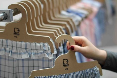 Cardboard Hanger, Sustainable Marketing, Clothing Hangers, Fabric Hanger, Cardboard Recycling, Clothing Labels Design, Labels Design, Hanger Design, Unique Branding