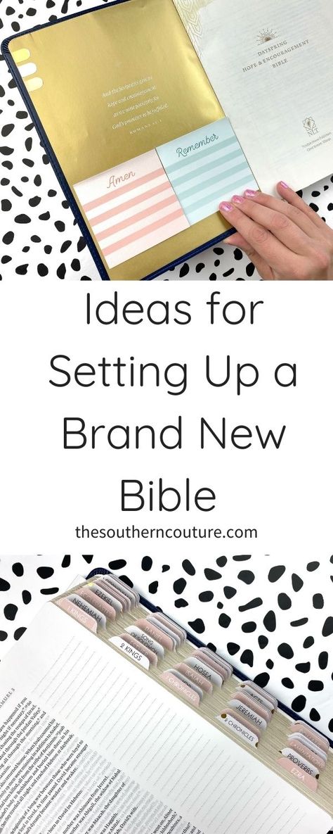 Ideas for Setting Up a Brand New Bible - Southern Couture Bible Organization, Bible Highlighting, Note Taking Tips, Bible Studies For Beginners, Journaling Tips, Bible Study Help, Bible Study Methods, Bible Study Notebook, New Bible