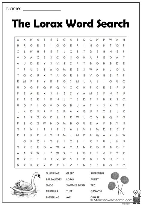 awesome The Lorax Word Search Lorax Coloring Pages, Lorax Activities, The Lorax Activities, Handwriting Worksheets For Kids, Kids Word Search, Free Printable Word Searches, Dr Seuss Crafts, Seuss Crafts, Word Search Printables