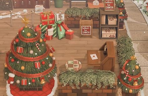 Acnh Letters To Santa, Acnh Santas Workshop Ideas, Acnh Christmas Room, Acnh Christmas Entrance, Acnh Christmas Ideas, Animal Crossing Christmas Ideas, Christmas Acnh, Winter Acnh, Acnh Christmas Code