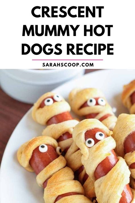 Hot Dogs Air Fryer, Mummy Hot Dogs Recipe, Halloween Mummy Dogs, Halloween Mummy Hot Dogs, Halloween Food For Adults, Halloween Food Snacks, Mummy Hot Dogs, Halloween Themed Snacks, Fun Halloween Desserts