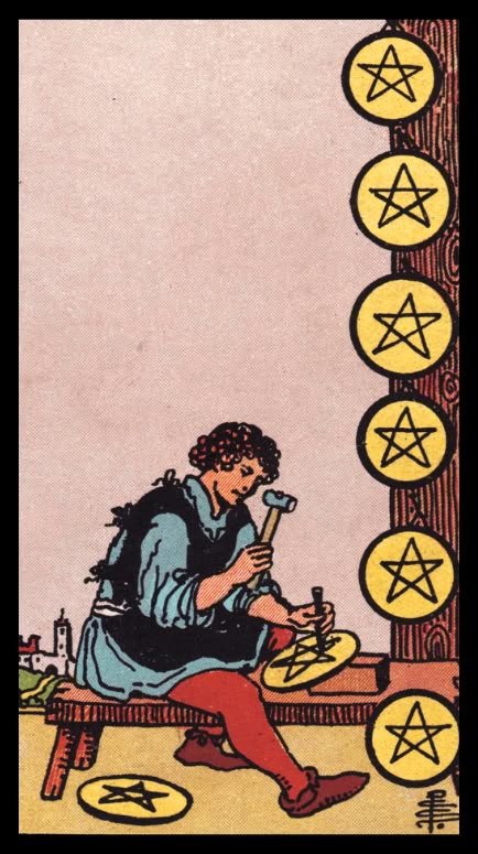 8 Of Pentacles Tarot, Eight Of Pentacles Tarot, Eight Of Pentacles, Suit Of Pentacles, Eight Of Wands, Rider Waite Tarot Cards, Tarot Aesthetic, Pentacles Tarot, Tarot Significado