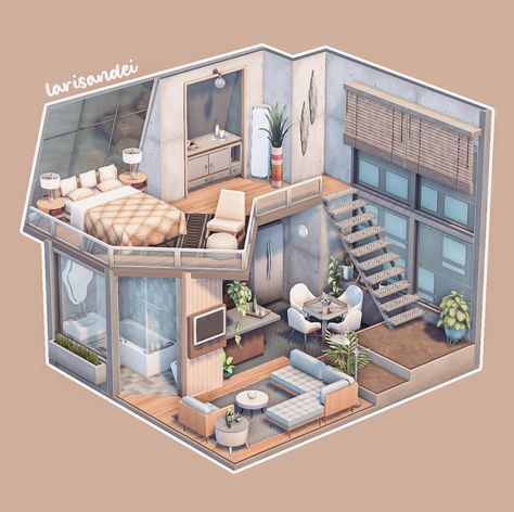 Cute Sims House Layout, Sims 4 Build Ideas Base Game, Sims Gallery Houses, Sims 4 Tiny Home Floor Plan, Sims 4 Loft House Layout, Sims 4 Tiny House Ideas, Sims Tiny House, Sims 4 Micro House, Sims 4 Interior Cc