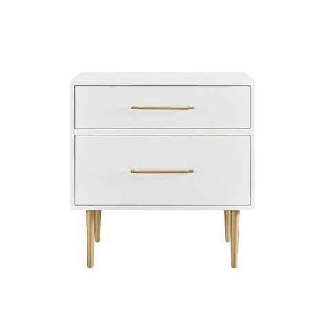 White And Gold Nightstand, Gold Nightstand, Two Drawer Nightstand, Gold Drawer Pulls, White Bedside Table, Home Decor Products, White Nightstand, Preppy Room, Redecorate Bedroom