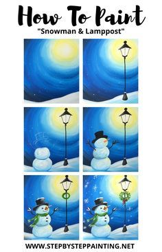 How To Paint A Snowman Step By Step, Winter Painting Tutorial Acrylic, How To Paint Snowman, Winter Acrylic Paintings Step By Step, How To Paint Christmas Canvas, Christmas Acrylic Painting Tutorials, How To Paint Christmas, Painted Christmas Cards Acrylics, How To Paint A Snowman