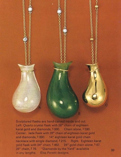 Elsa Peretti Jewelry, Elsa Peretti Necklace, Gold Flask, Vogue Vintage, Elsa Peretti, Jewelry Inspo, Dream Jewelry, Gold Chain Necklace, Karl Lagerfeld