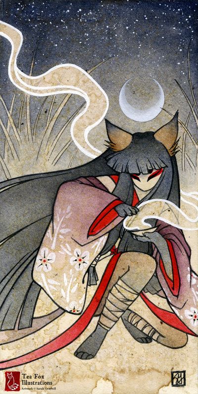 Fox Spell by TeaKitsune.deviantart.com on @DeviantArt Japanese Fox, Japanese Poster Design, Japanese Tattoos, Images Kawaii, Japanese Folklore, Fox Illustration, Image Swag, Tattoos Designs, Japanese Poster