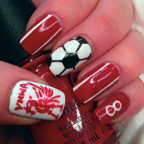 Liverpool inspired nails. I used Chine Glaze, Orly, and Seche Vite. I also freehanded the Liver bird and YNWA on my thumb Nail Designs Football, Liverpool Nails, Soccer Nails, Liver Bird, Bird Nail Art, Nailart Ideas, Kids Nails, Liverpool One, Paint Nail