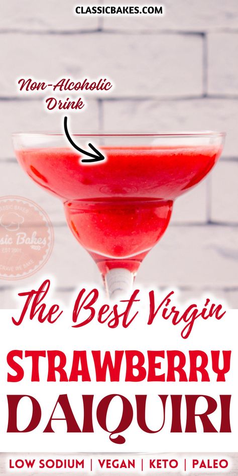 Beach vacations involve relaxation and enjoyment, with recipes like skinny Virgin Strawberry Daiquiri and other virgin cocktails for dietary restrictions. Strawberries are rich in vitamins, nutrients, and fiber. Strawberry Daiquiri Virgin, Virgin Strawberry Daquiri Recipe, Non Alcoholic Strawberry Daiquiri, Virgin Strawberry Daiquiri, 16 Bday Ideas, Strawberry Daiquiri Recipe, Low Carb Food Ideas, Mocktails Non Alcoholic, Virgin Cocktails