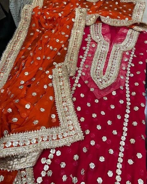 Gotta Patti Lace Design On Suit, Dulhan Dupatta, Bridle Dress, Gota Embroidery, Ladies Sangeet, Dupatta Design, Chalk Design, Gotta Work, Dresses Design