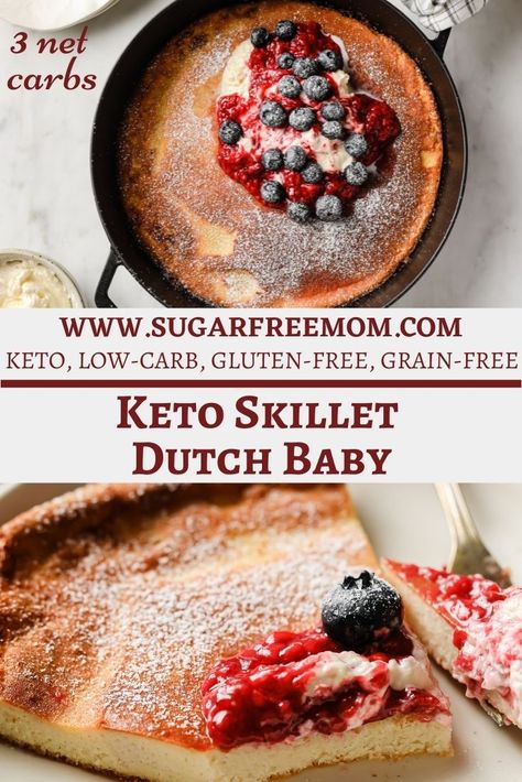 Sugar Free Cast Iron Skillet Keto Dutch Baby Keto Dutch Baby, Puffy Pancake, Savory Dutch Baby, Dutch Baby Recipe, German Pancakes, Dutch Baby Pancake, Squeezed Lemon, Low Carb Sweeteners, Keto Pancakes