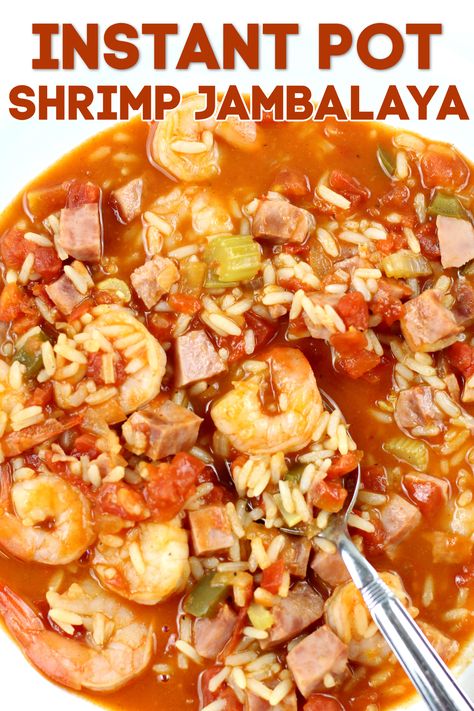 Easy Instant Pot Jambalaya—a traditional Louisiana dish of shrimp, ham and rice in a flavorful tomato sauce. This is a super fast and easy way to make jambalaya all in one pot! #instantpot #instantpotrecipe #pressurecooker Ham And Rice, Instant Pot Jambalaya, Creole Jambalaya, Instant Pot Shrimp, Shrimp Jambalaya, Louisiana Dishes, Slow Cooker Jambalaya, Jambalaya Recipe, Slow Cooker Recipes Healthy