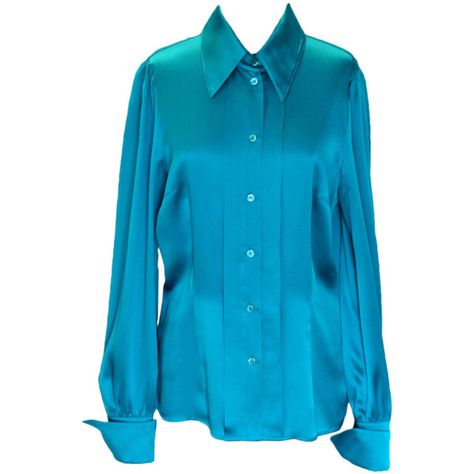 Preowned Escada  Turquoise Silk Blouse With Cuffs (€180) ❤ liked on Polyvore featuring tops, blouses, multiple, silk top, blue silk blouse, blue top, escada and silk blouses Blouse Png, Blue Silk Blouse, Vintage Blouses, Turquoise Top, Blue Shirts, Silk Blouses, Blouse Silk, Shirts Vintage, Blue Silk