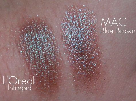 Affordable Beauty: DUPE: MAC Blue Brown vs. L'Oreal Intrepid Mac Blue Brown Pigment, Makeup Guide, Makeup Swatches, Mac Makeup, Drugstore Makeup, L Oreal, Pretty Makeup, Cute Makeup, All Things Beauty