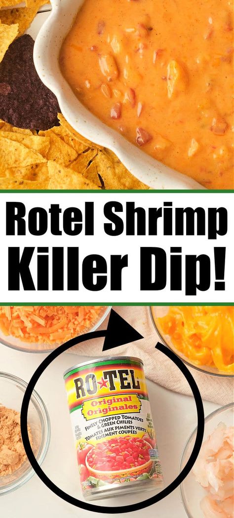 Cheesy shrimp Rotel dip is an amazing hot dip served as a cheap appetizer during the holidays or Super Bowl. You've gotta' try this hot dip! #shrimpdip #cheesedip #roteldip Rotel Shrimp Dip, Rotel Dip With Shrimp, Seafood Rotel Dip, Shrimp Rotel Dip Recipe, Shrimp Rotel, Rotel Cheese Dip, Bread Dips, Cheap Appetizers, Cheesy Shrimp