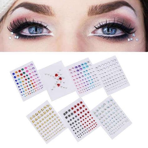 Face Stickers Makeup, Tattoo Diamond, Jewel Eyes, Eyes Sticker, Natural Summer Makeup, Makeup Stickers, Sticker Tattoo, Party Eyes, Eyeliner Eyeshadow